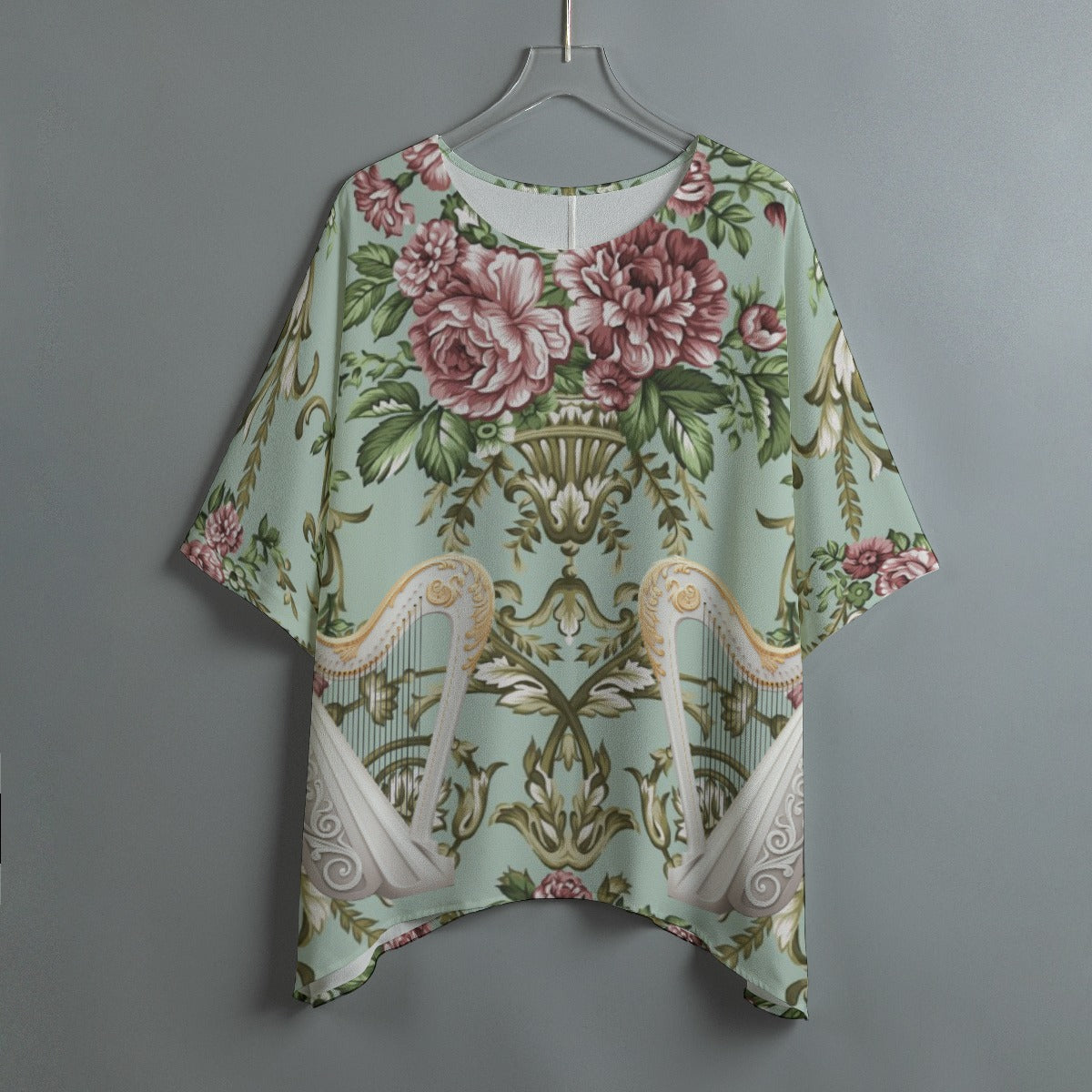 Shabby chic Harp & Cabbage Roses Women's Oversize look Tunic