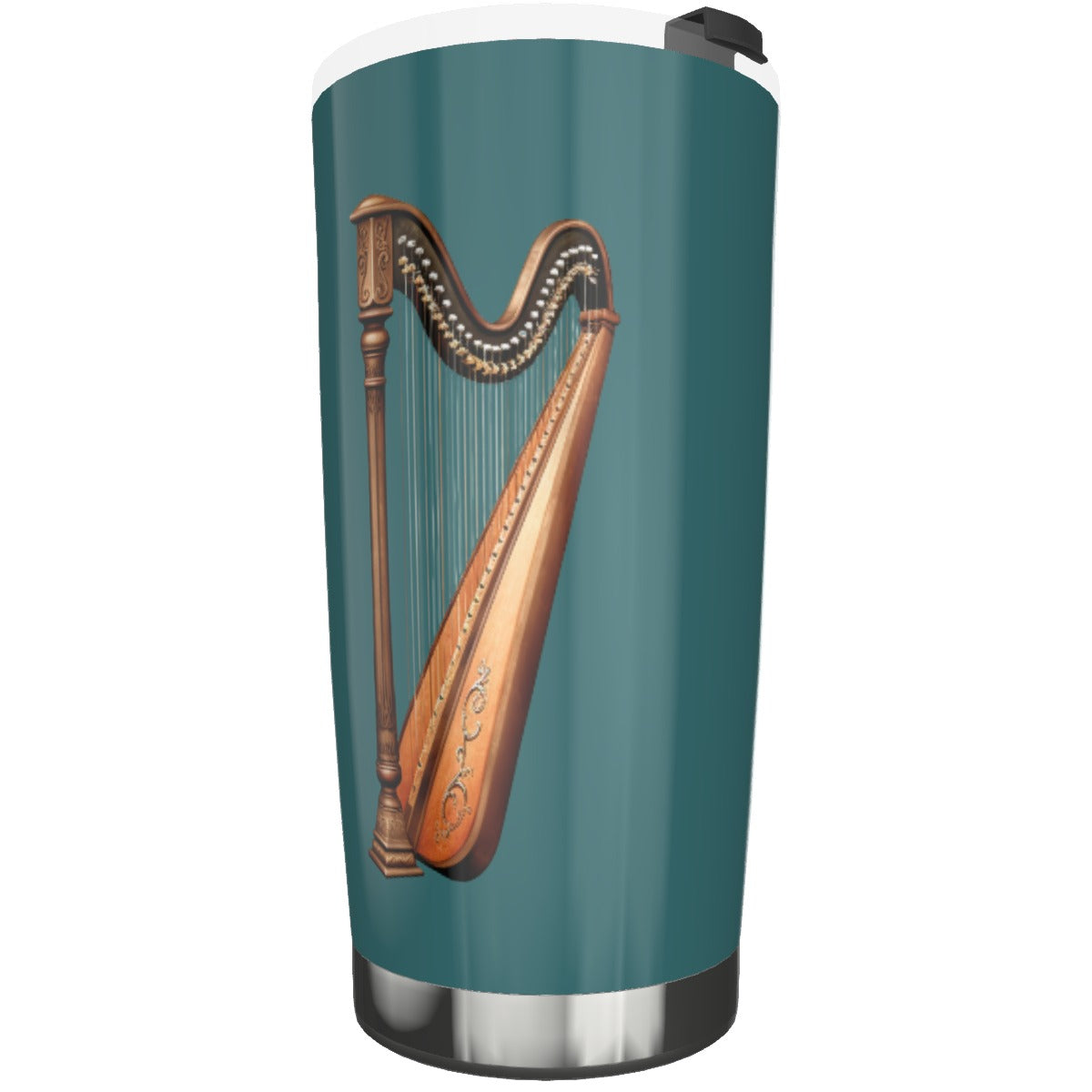 Harp Tumbler 20oz Forest Green Music gift, Harp gift, Musician Gift, Music Lover