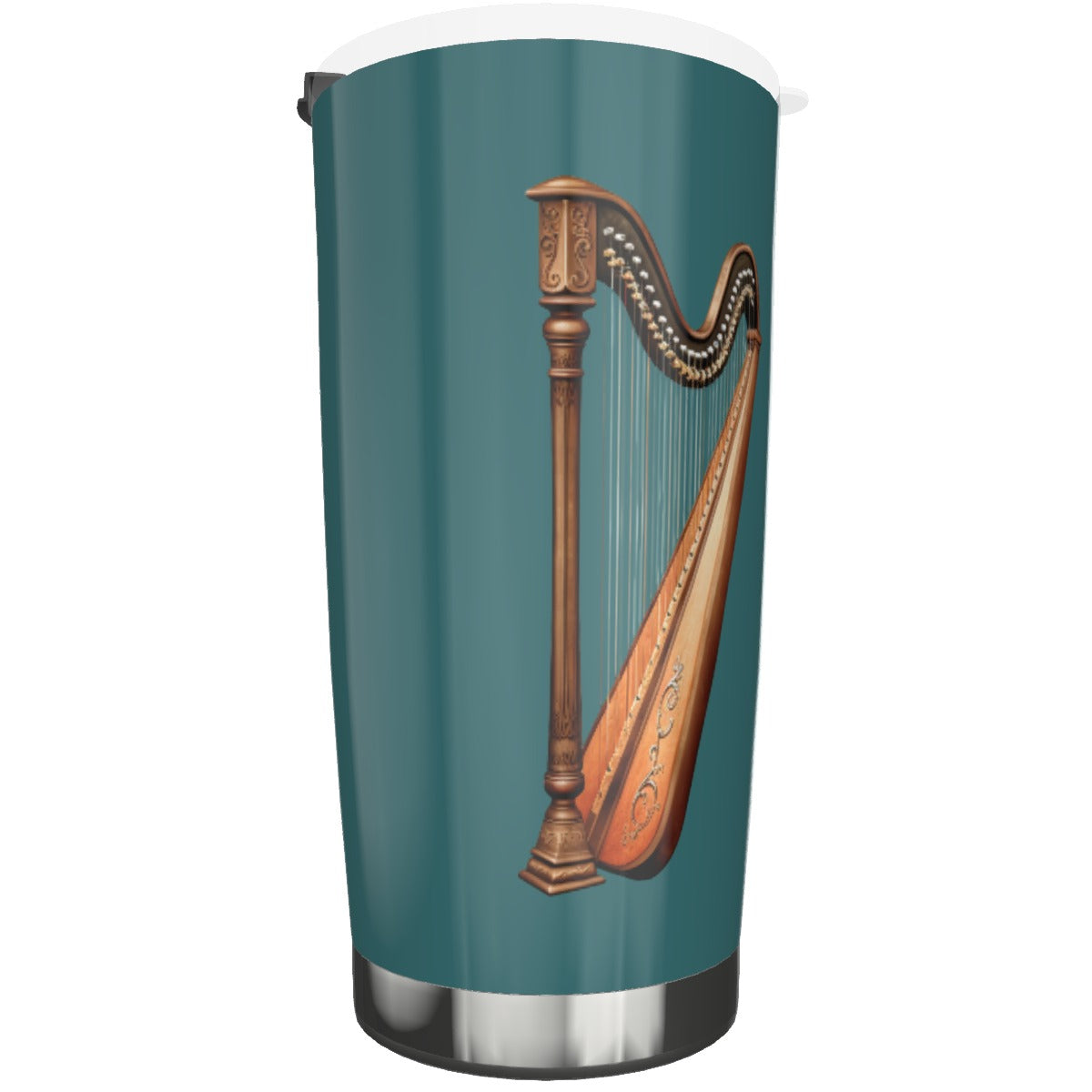 Harp Tumbler 20oz Forest Green Music gift, Harp gift, Musician Gift, Music Lover