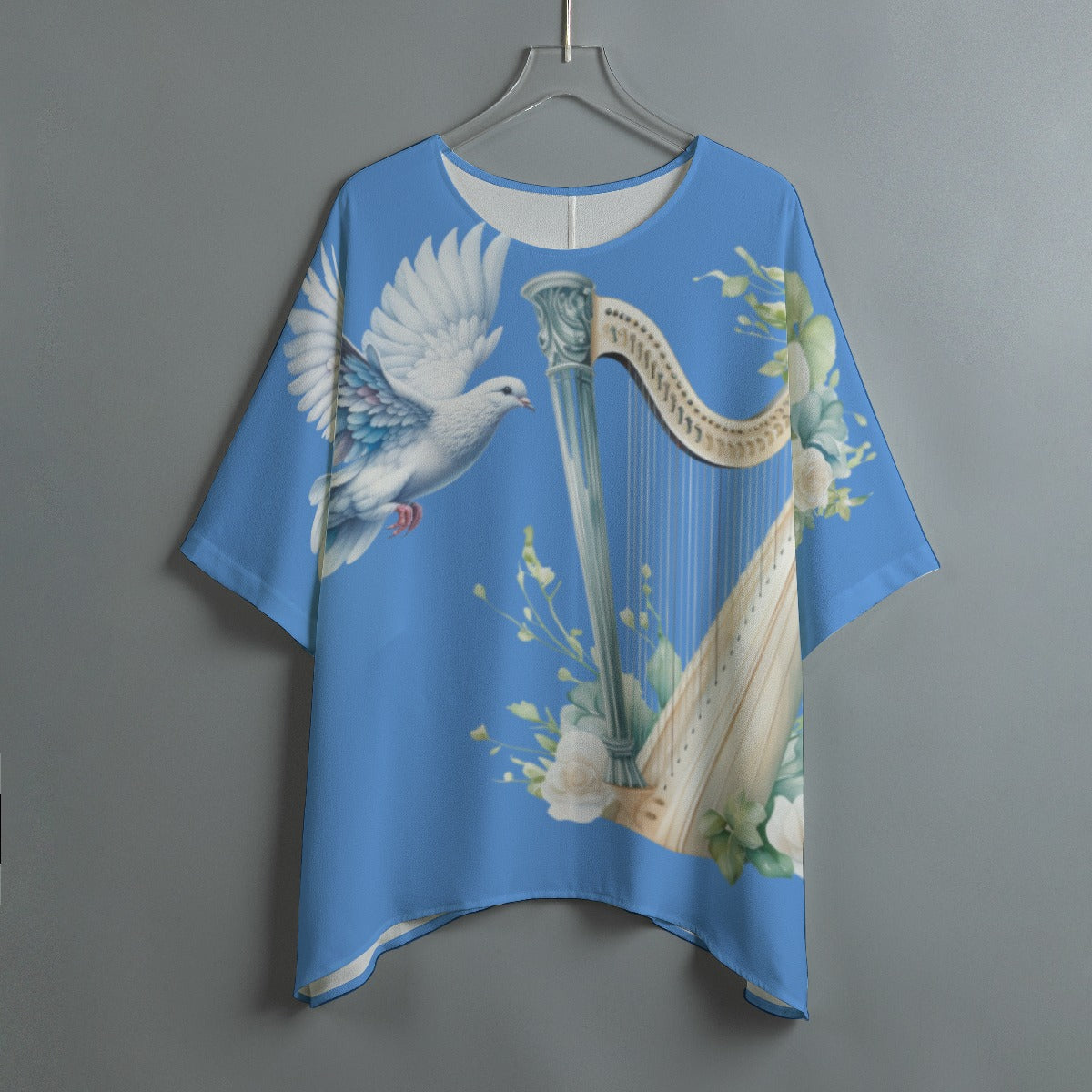 Heavenly Blue Harp & Dove Women's Bat Sleeve Tunic Top