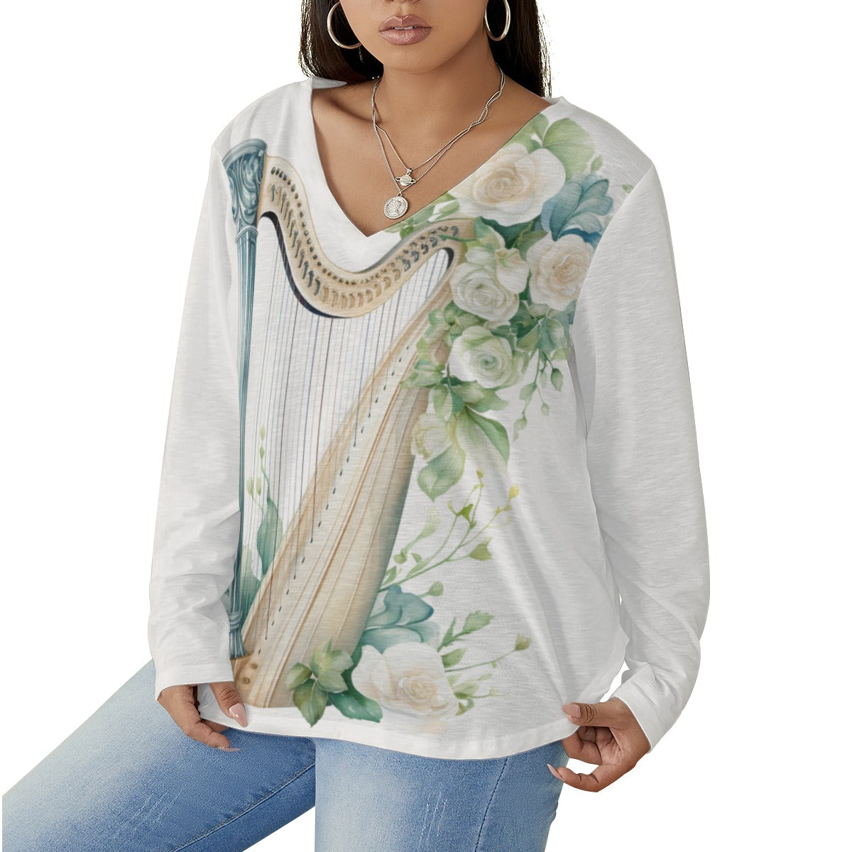 Ivory Harp Dream Women's V-neck T-shirt (Plus Size)