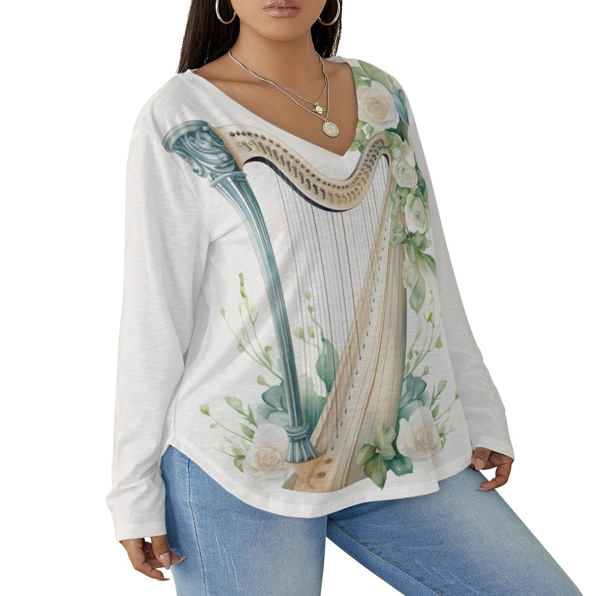 Ivory Harp Dream Women's V-neck T-shirt (Plus Size)
