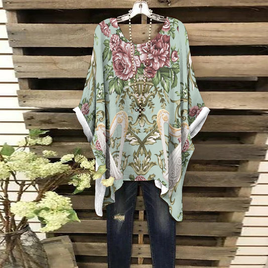 Shabby chic Harp & Cabbage Roses Women's Oversize look Tunic