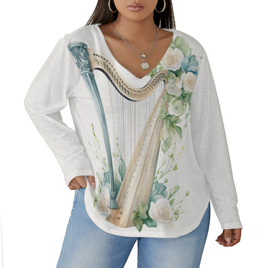 Ivory Harp Dream Women's V-neck T-shirt (Plus Size)