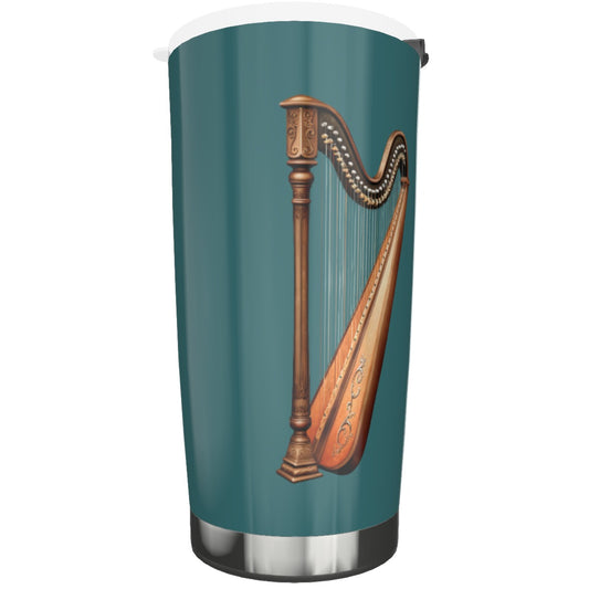 Harp Tumbler 20oz Forest Green Music gift, Harp gift, Musician Gift, Music Lover