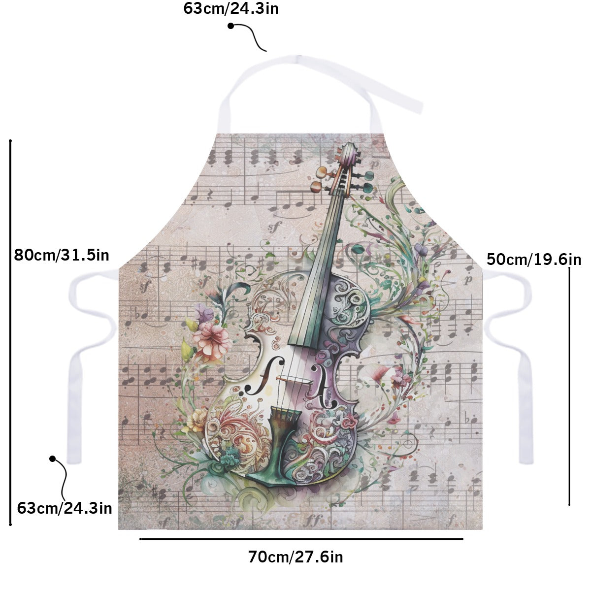 Musical White Violin Apron