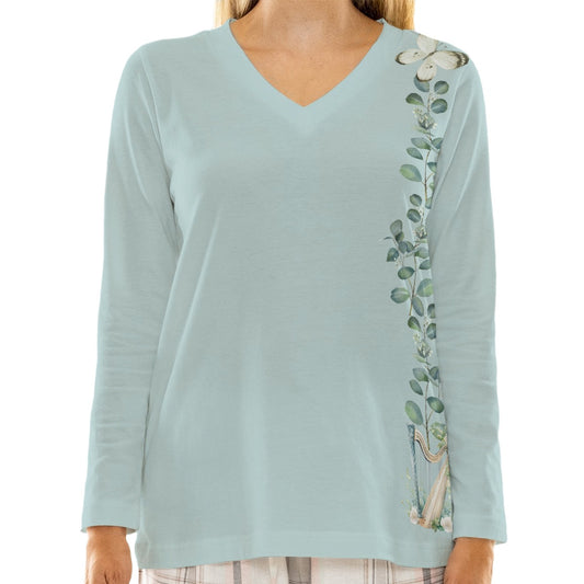 Robin's Egg Blue Women's Gentle fitting V-Neck T-Shirt With Long Sleeve