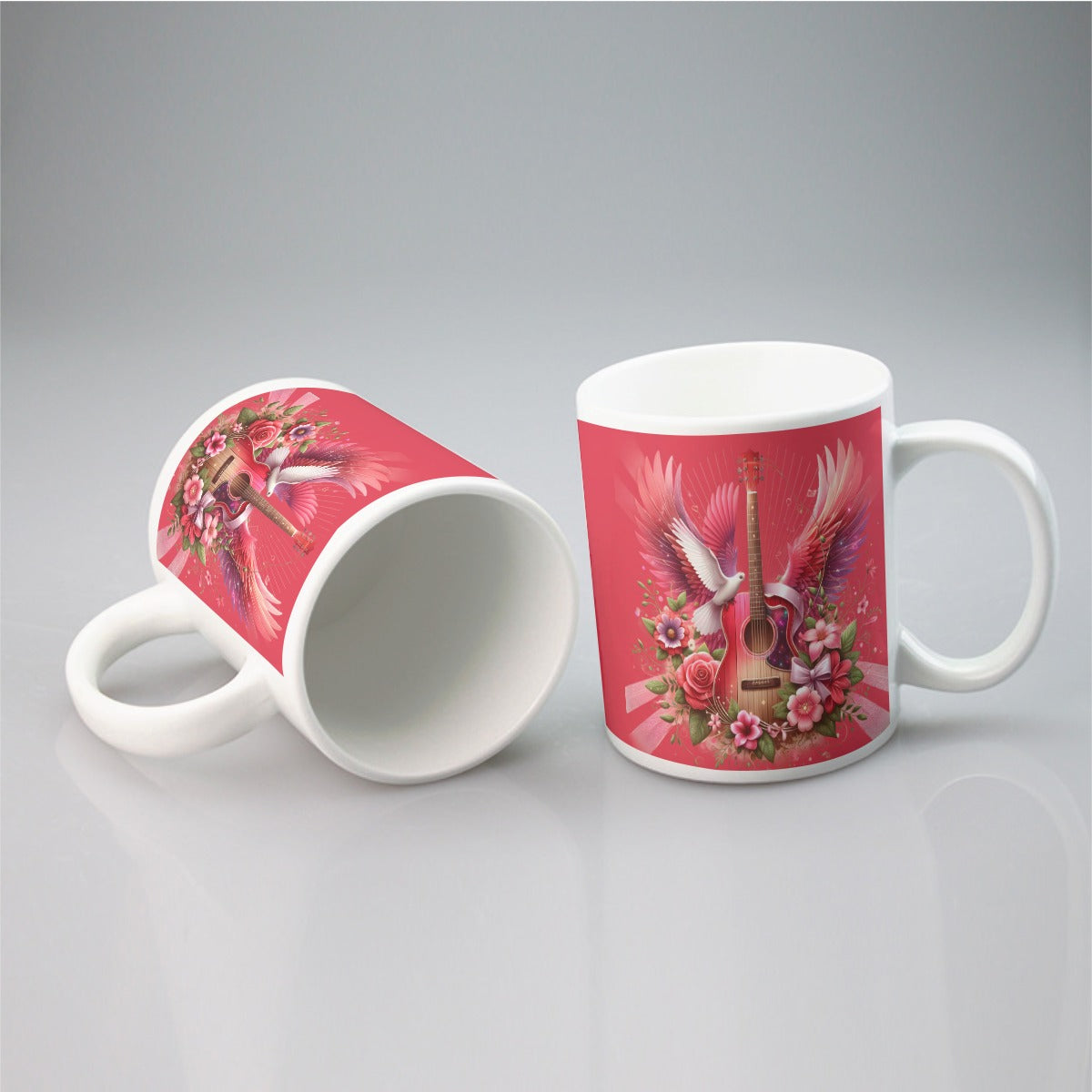 Pink Guitar Girl & Dove Mug Gift