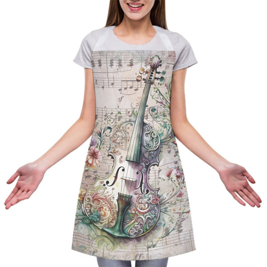 Musical White Violin Apron